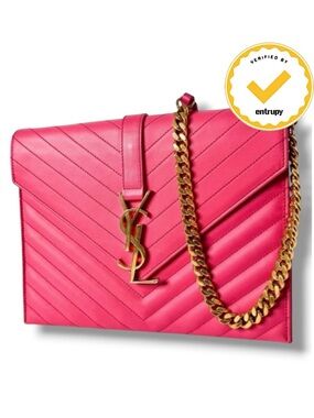Saint Laurent Cassandre Envelope Chain Bag Lipstick Fuchsia Gold YSL Hardware